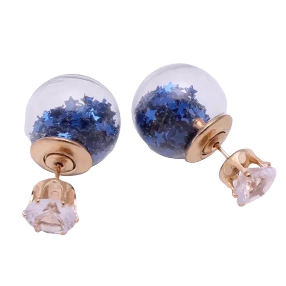 Jewelry - Double Stud Blue Star Confetti Crystal Earrings